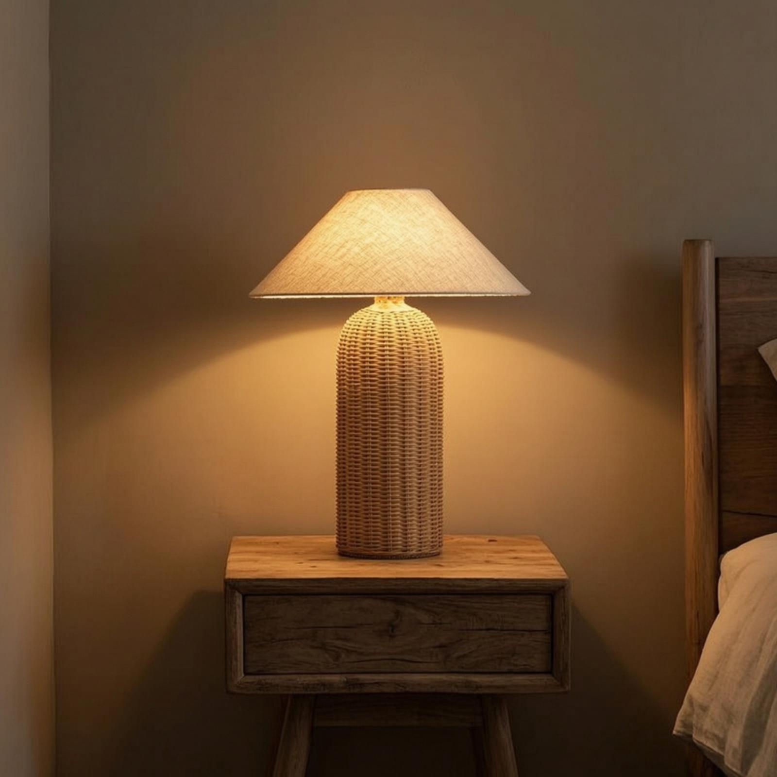 Desk Setup Lamp - Lampka nocna z rattanową podstawą i